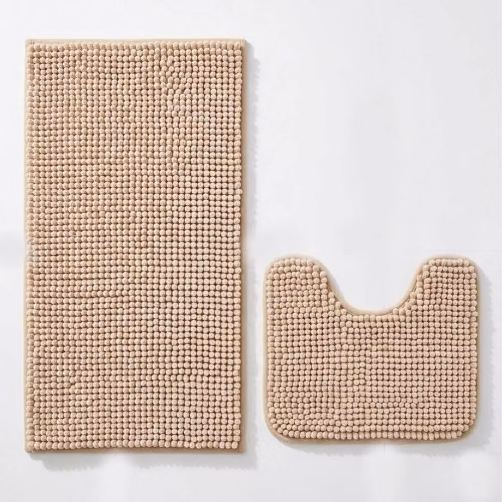 Snug City 2-Piece Chenille Loop Design Bath Mat and WC Pedestal Mat Set, Beige, W: 50 cm x L: 80 cm – 2