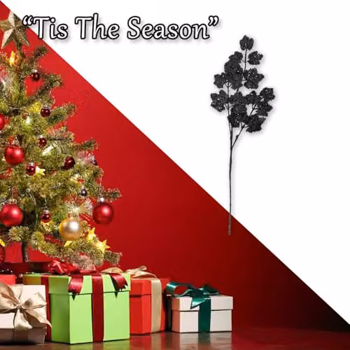 VFM e-Store Christmas Long Stem with Glitter Decoration, Black, H 65 cm x W 20 cm x D 20 cm – 6