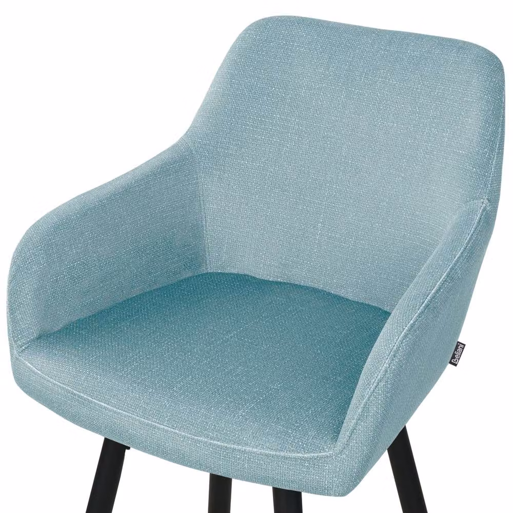 Wyld and Coco Set of 2 Light Blue Velvet Bar Stools with Armrests and Backrest and Black Powder Coated Metal Frame – 3
