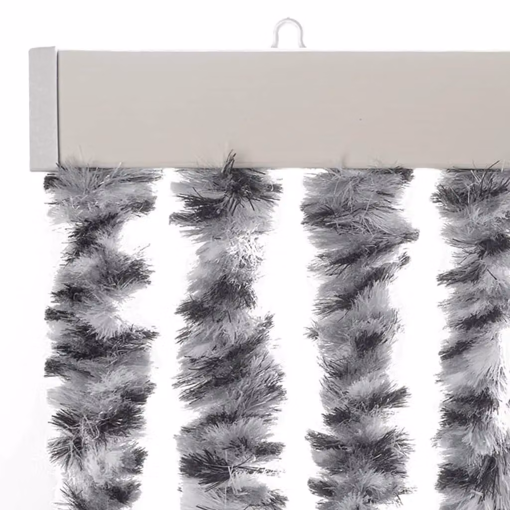 Berkfield Home Striped Chenille Fly Curtain in Grey, Black and White, W: 56 cm, H: 200 cm – 2