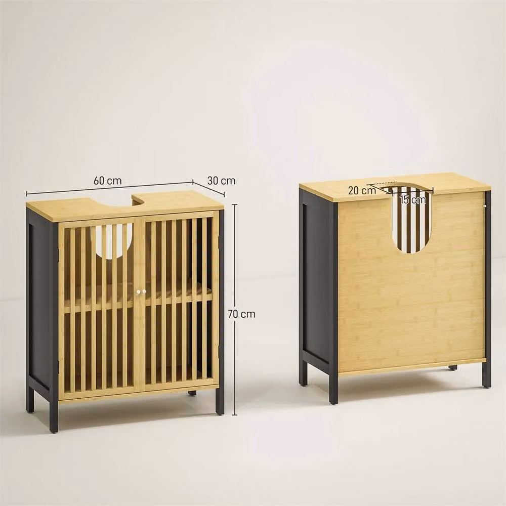 SPETLEK Bamboo Under Sink Bathroom Cabinet with Hinged Slat Doors in Brown – 2