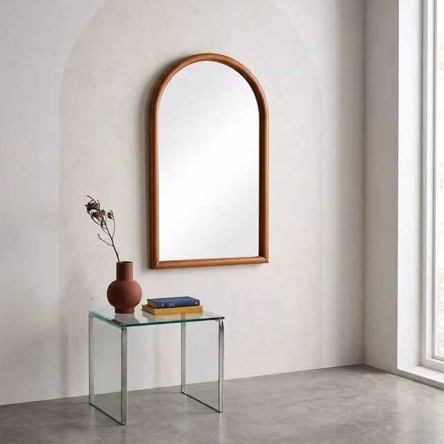 Sweekeek Arched Wall Mirror in Dark Brown Pine Wood, Width: 50 cm