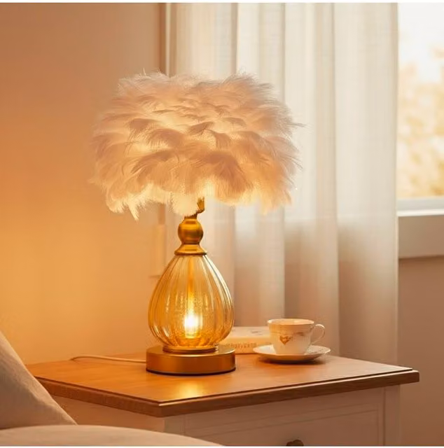 Living and Home Glass and Metal Table Lamp in Gold and White with 12W Bulb Included – 1
