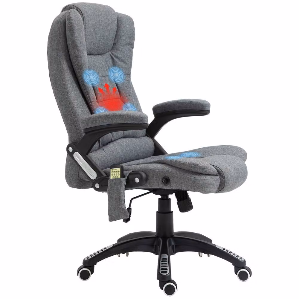 Rolipo Heated 6-Point Massage Reclining Linen-Feel Office Chair in Grey – 2
