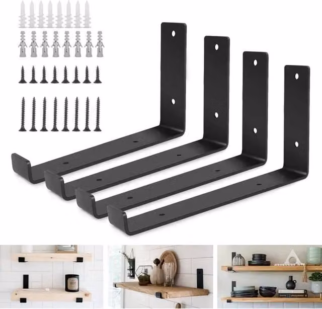 FLAVORA 4-Pack Heavy Duty Industrial Steel Scaffold Shelf Brackets in Black, W: 1000 cm, D: 52 cm – 1