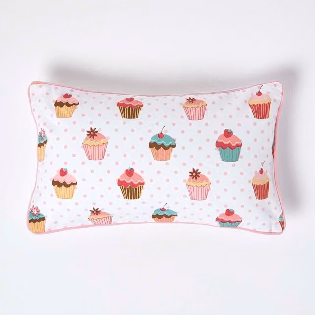 Homescapes Cotton Cup Cakes Cushion Cover in Pink and White, W: 50 cm x H: 50 cm