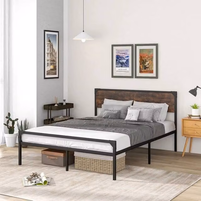 KORVIXA Industrial Metal King Platform Bed Frame, Black, 180 x 200 cm – 1