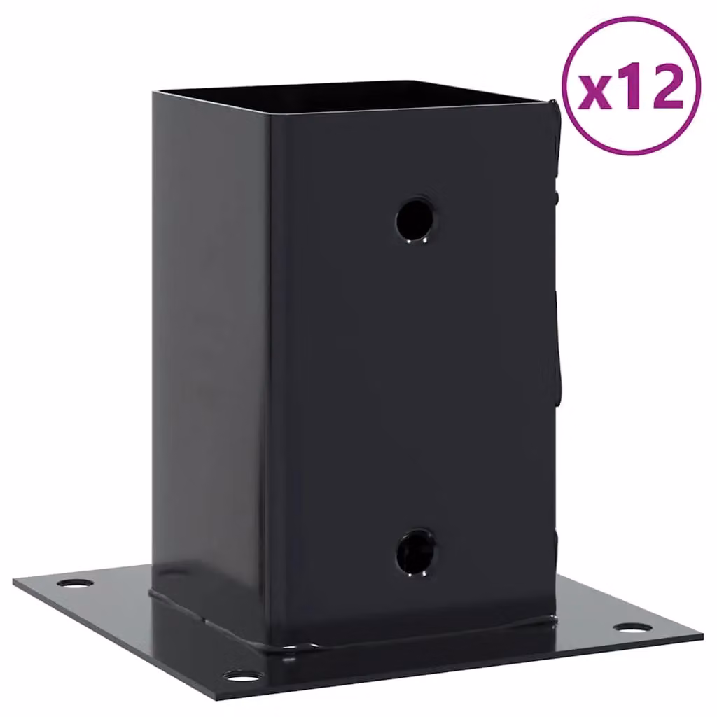 Berkfield Home Square Post Bases, 12 Pack, Anthracite, Powder-coated Steel, 91 x 91 mm – 2
