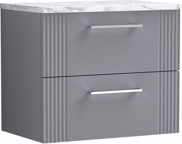 Balterley Modern 2 Drawer Wall Hung Vanity Unit with Marble Laminate Worktop, Grey, Width: 60 cm