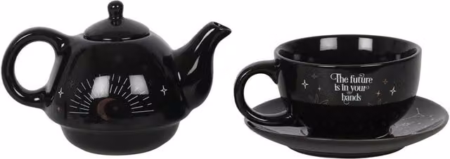 Kingsbury Gifts Fortune Teller Tea for One Ceramic Teapot Set in Black