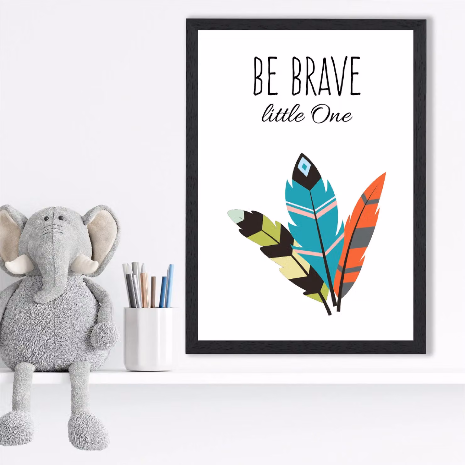 ARTZE Be Brave Tribal Quote Framed Print, Bright Blue and Black, A2 – 2