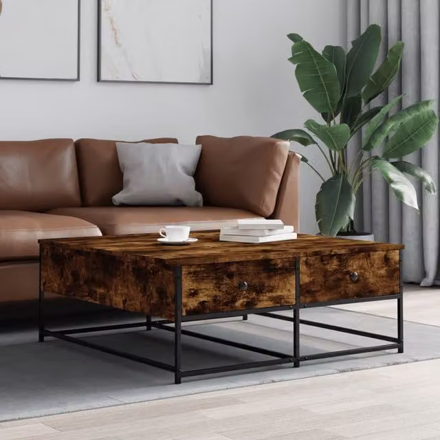 Berkfield Home Smoked Oak Coffee Table in Brown, W: 100 cm, D: 99 cm, H: 40 cm – 1