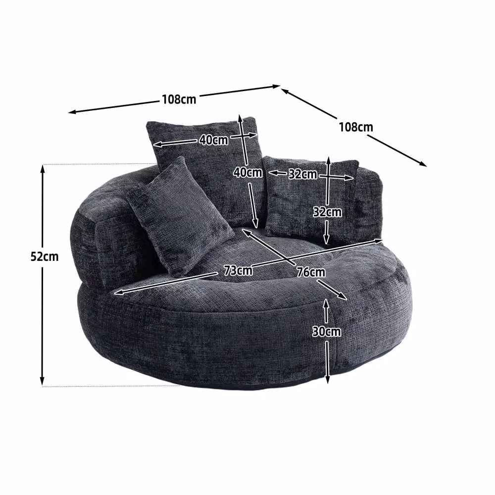 Direct Wicker Black Chenille High Back Lazy Sofa Bean Bag Chair – 2