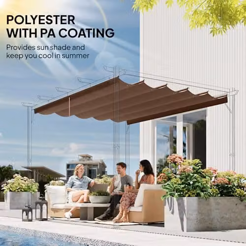 Outsunny Brown Retractable Pergola Shade Cover Replacement, W: 255 cm x D: 250 cm – 5