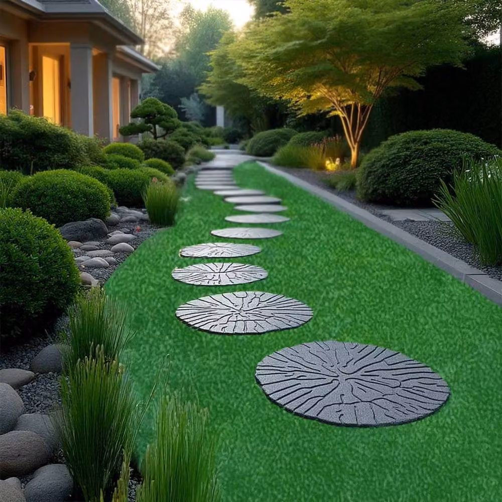 Nicoman Grey Rubber Garden Stepping Stones with Cracked Log Design, Set of 2, Diameter: 46 cm – 3
