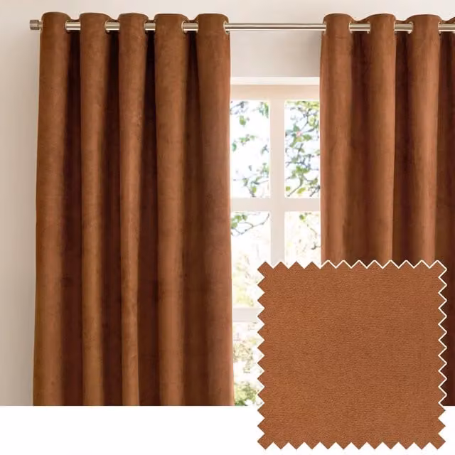 Furn Verso Reversible Suede-Look Blackout Eyelet Curtain Pair in Orange or Brown, Width: 183 cm, Height: 168 cm – 1