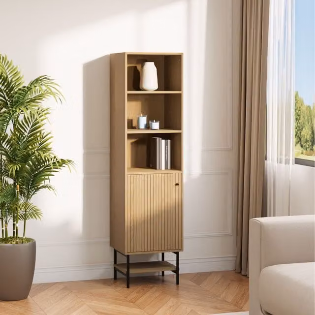 Livingandhome Modern Brown Wooden Storage Cabinet with Bottom Shelf