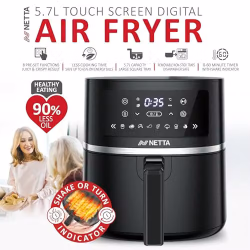 NETTA 5.7L Digital Air Fryer in Black with Timer and Overheat Protection – 2