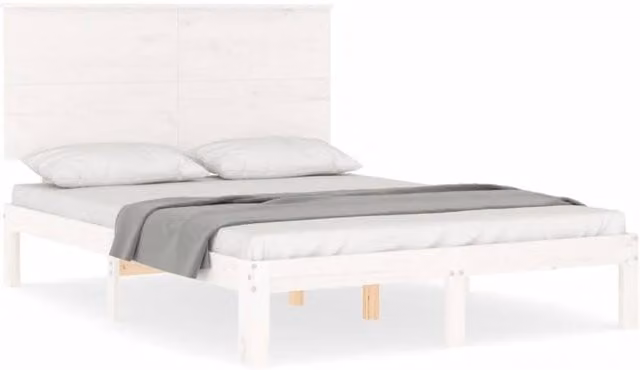 Berkfield Home Solid Wood Bed Frame with Headboard in White, W/D/H: 120 x 200 cm
