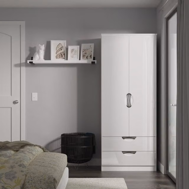 2 U Holborn White 2 Door 2 Drawer Wardrobe with Hanging Rod