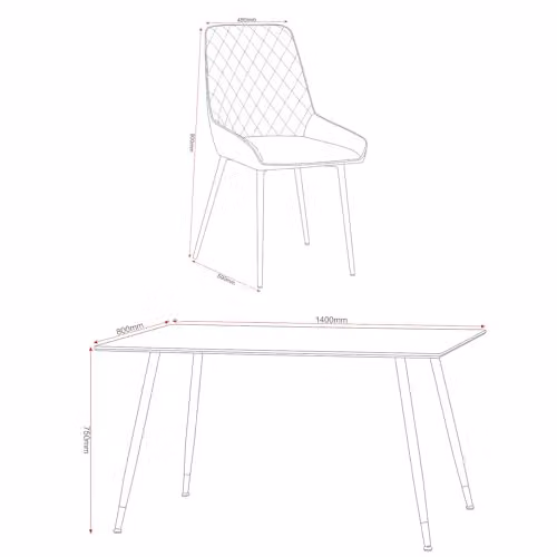 Seconique Hamilton Dining Set with 4 Avery Blue Chairs, W: 140 cm – 4