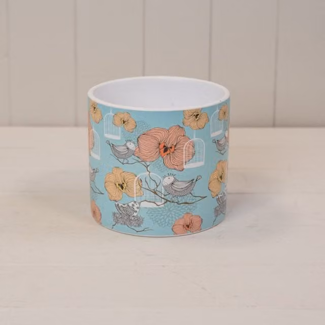 KDMD Classic Floral Design Ceramic Bird Cage Tabletop Pot in Petrol and Multicolour