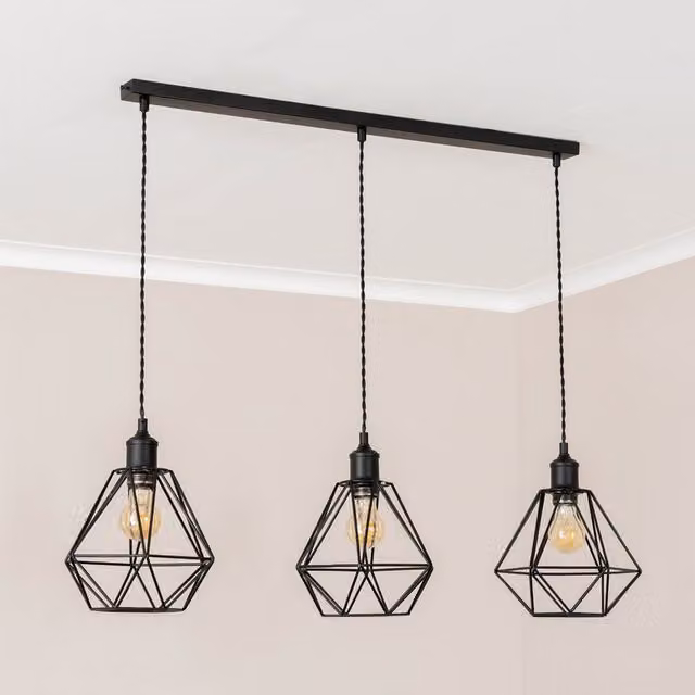 ValueLights Diablo 3 Industrial Drop Bar Ceiling Pendant Light in Black Metal