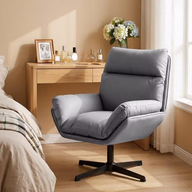 HOMCOM Swivel Rocking Accent Armchair with Footstool in Dark Grey