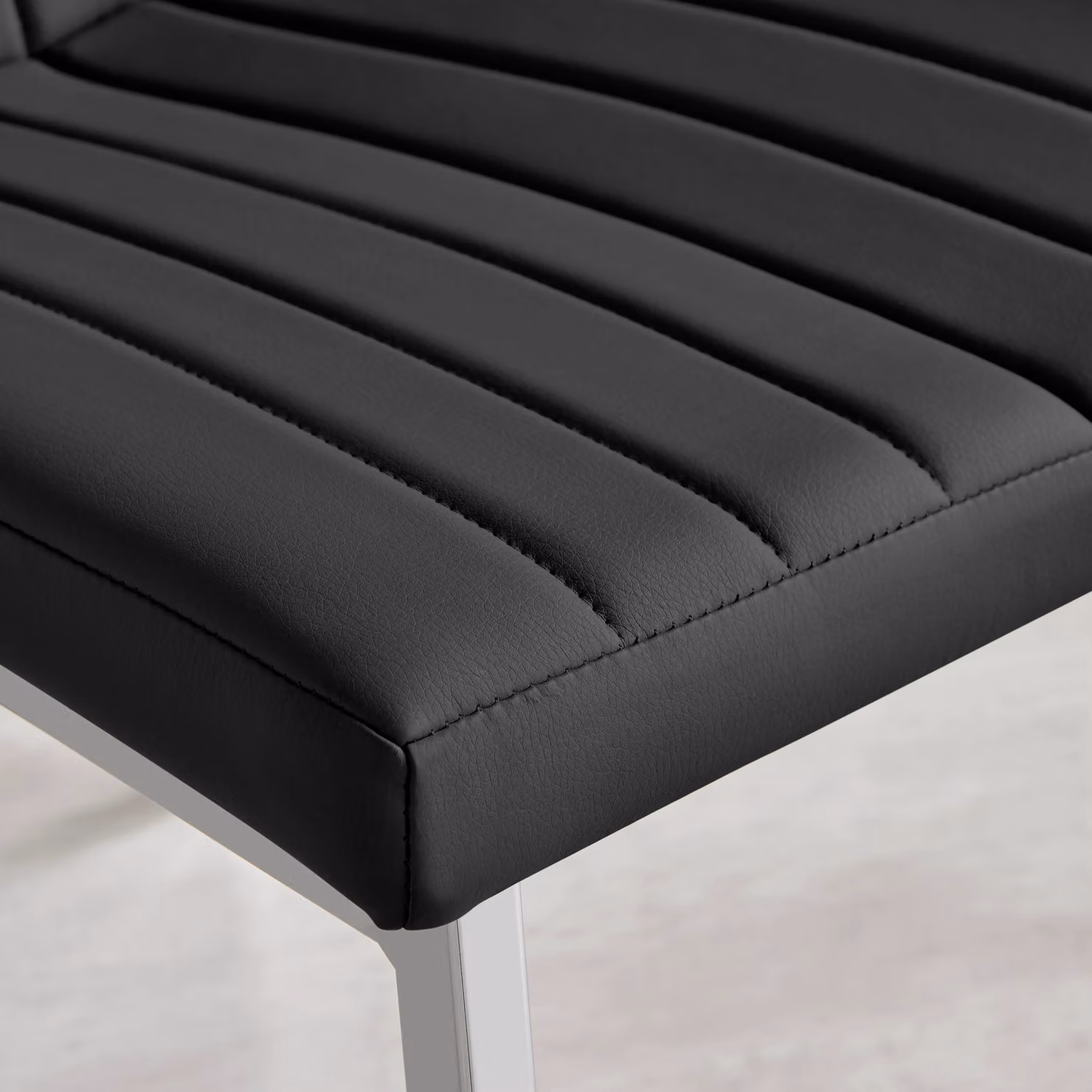 FurnitureboxUK Set of 2 Isco Deep Cushioned Soft Touch Faux Leather Dining Chairs with Silver Chrome Metal Legs in Black – 3