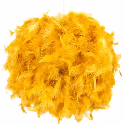 Happy Homewares Yellow Feather Decorated Round Pendant Light Shade