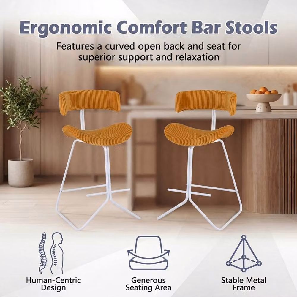 Costway Set of 2 Fabric Upholstered Armless Counter Height Barstools in Yellow – 4