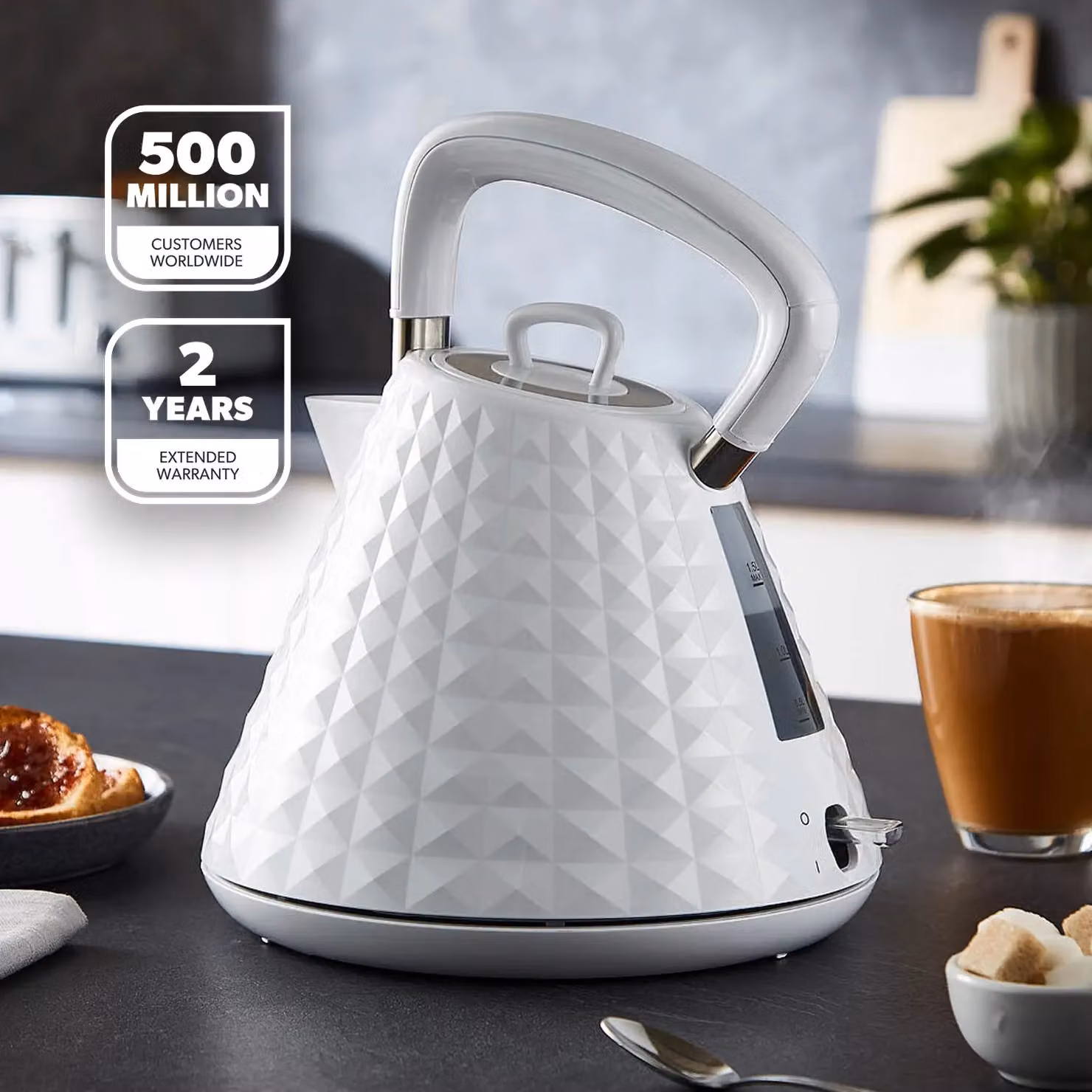 Geepas 1.5 l Cordless Traditional Pyramid Electric Kettle, 2500 W, White – 2