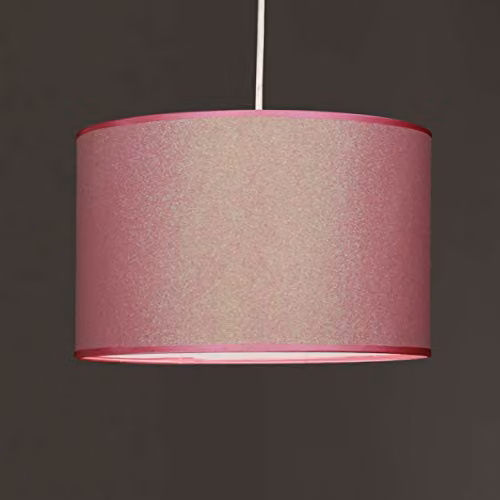 K LIVING Pink Glitter Fabric Cylinder Pendant Lamp Shade with Reducer Ring, W: 22.5 cm, H: 31.5 cm