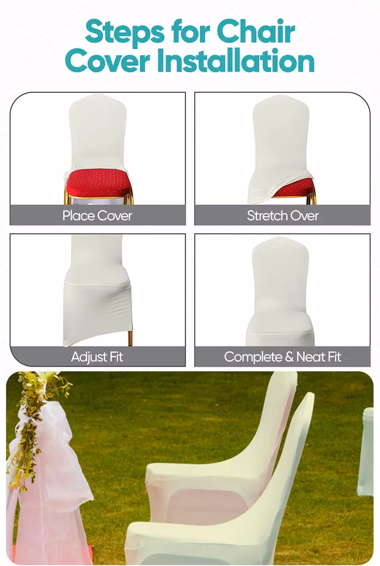 Neel Blue 10-Piece Spandex Polyester Stretch Dining Chair Covers in Ivory