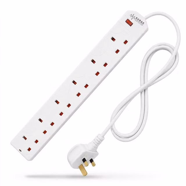 DESIRETECH 6 Gang Extension Lead with Switched Sockets, 1 Metre, White