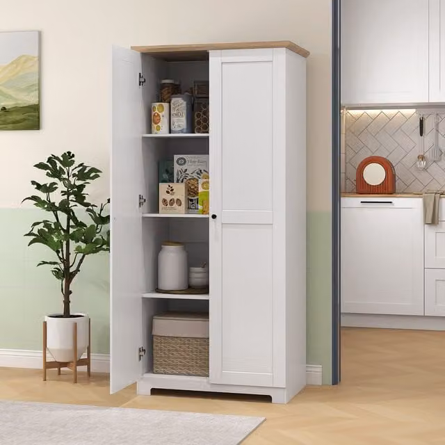 HOMCOM White Wooden Tall Storage Cabinet with 2 Hinged Doors and Internal Shelves, Height: 172 cm, Width: 80 cm