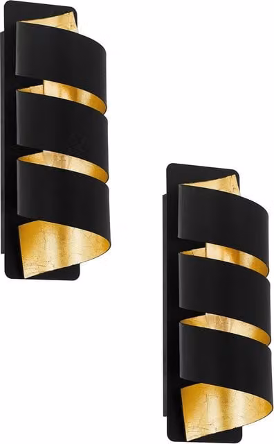 Loops 2 Pack Modern Vertical Spiral Metal Wall Lights in Black and Gold with E14 Bulb Holder – 1