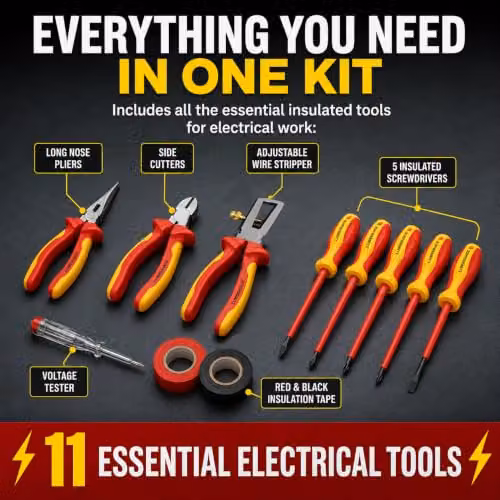 Lumberjack 11-Piece VDE Insulated Electricians Tool Set with Pliers and Screwdrivers in Red – 5