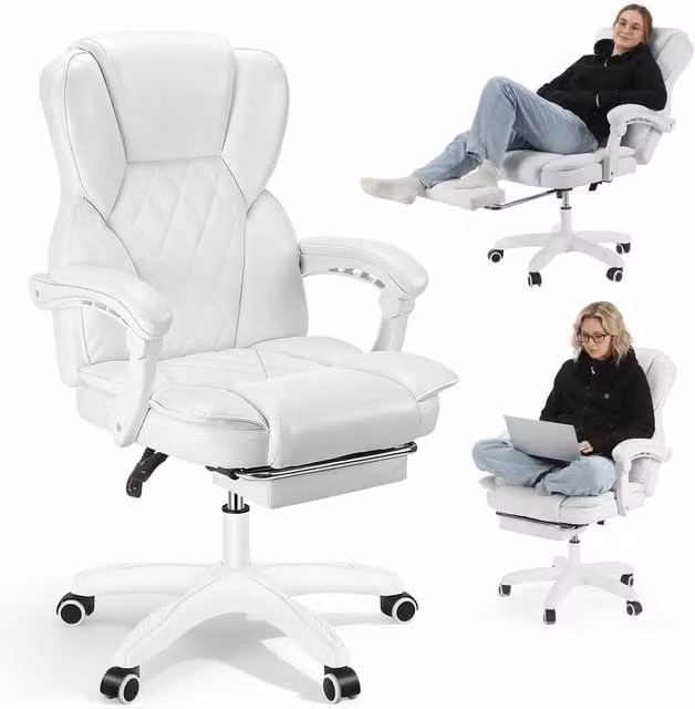KORVIXA White Ergonomic High Back Executive Swivel Desk Chair with Headrest and Armrests