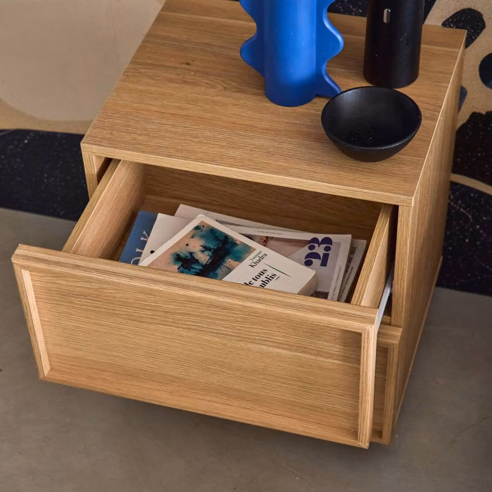 sweeek Brown Wood Effect Bedside Table with 2 Drawers, W/D/H: 48 x 38 x 42 cm – 3