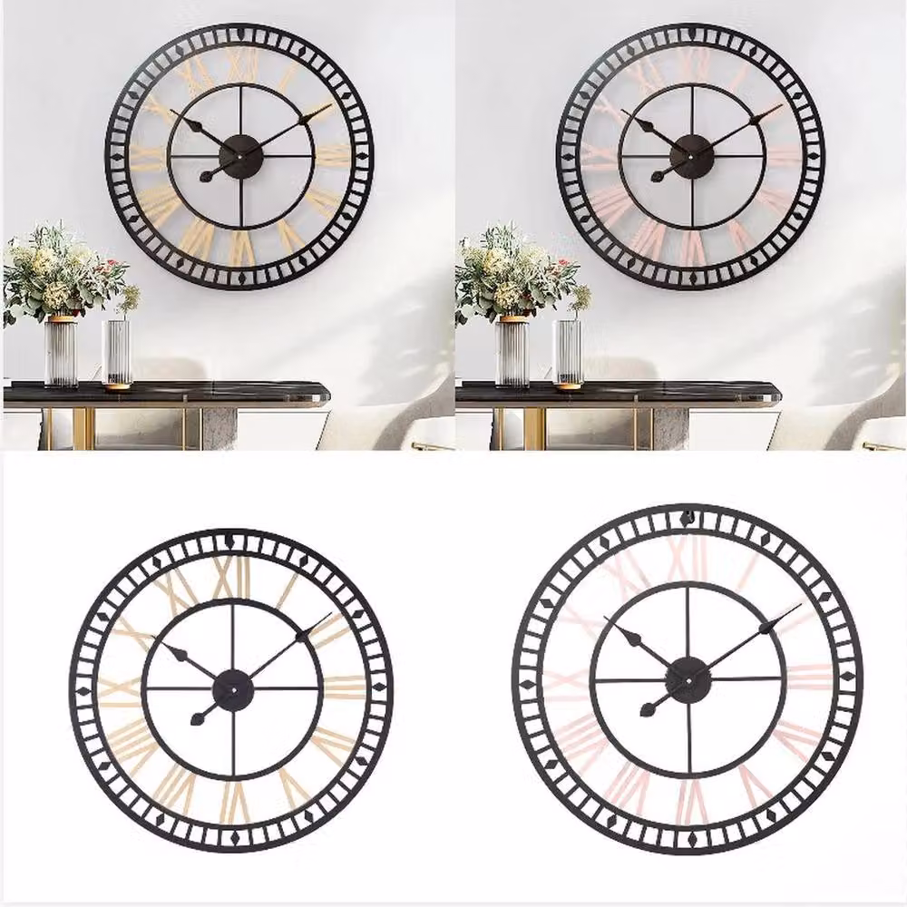 SPETLEK Round Analog Wall Clock in Black and Gold Metal, Diameter: 80 cm – 2