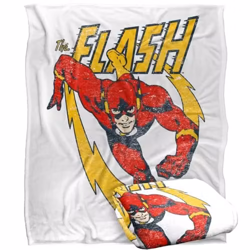 Outsunny Justice League Flash Lightning Trail Super Soft Fleece Throw Blanket, Multicolour, W: 152.4 cm x D: 127.0 cm