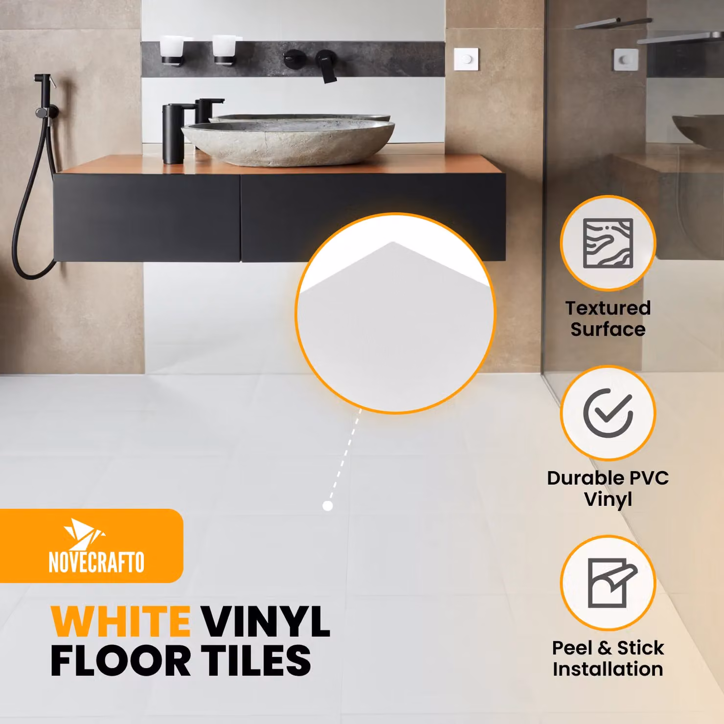 Novecrafto White Checkerboard Self Adhesive Vinyl Floor Tiles, 30 Pack, W/D/H: 30.5 x 30.5 x 0 cm – 2