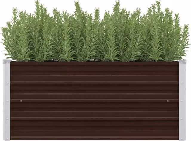 Berkfield Home Garden Brown Galvanised Steel Raised Bed W: 100 cm, D: 40 cm, H: 45 cm