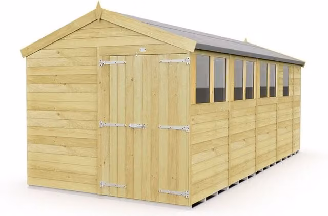 Buttercup Farm Brown Wooden Apex Shed with Double Doors and Windows, W: 231 cm, H: 217 cm, L: 503 cm