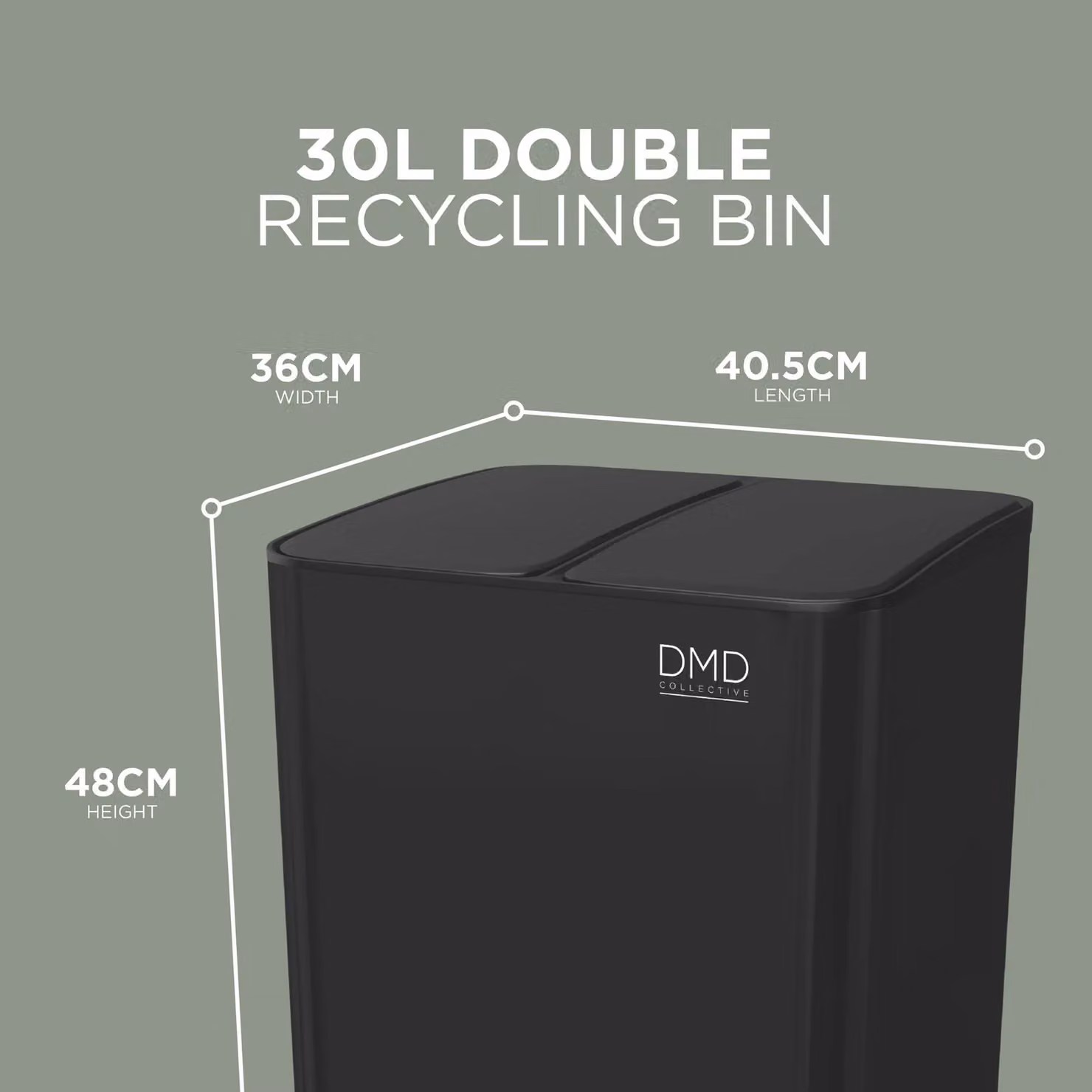 DMD Collective 30L Stainless Steel Double Kitchen Bin with Soft Close and Removable Buckets, Black – 2