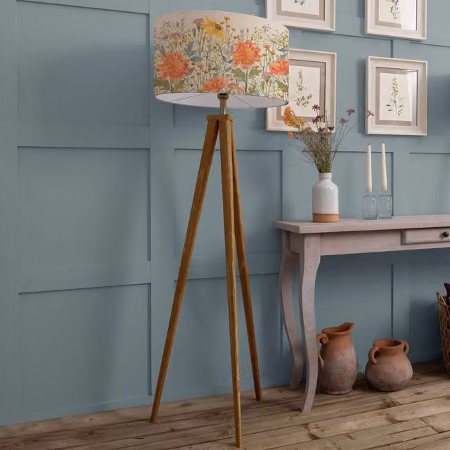 Voyage Maison Aratus Floor Lamp with Delamere Eva Fabric Lampshade in White and Wood