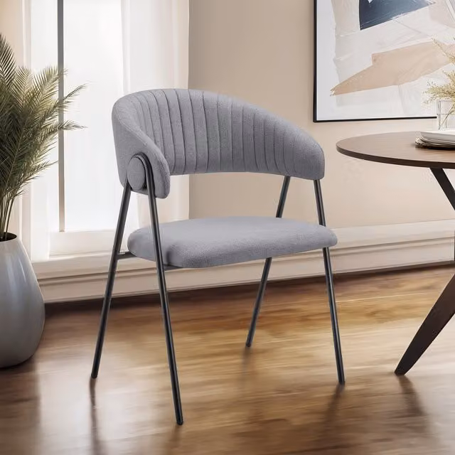 TECTAKE Bedano Dining Chair with Armrests in Grey Woven Fabric