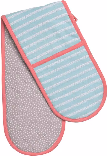 Orsina Double Oven Glove in Blue and White with Vintage Floral Pattern