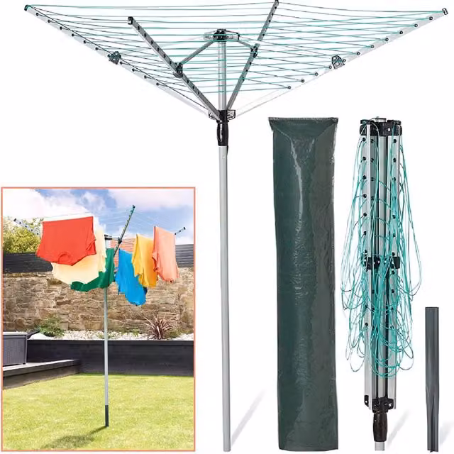 Home Treats 4 Arm Rotary Airer Outdoor Washing Line in Grey